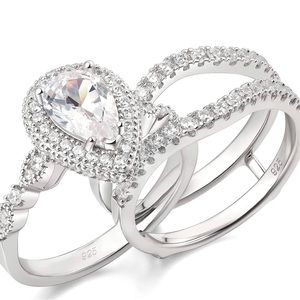 solid 925 sterling silver wedding ring set for women